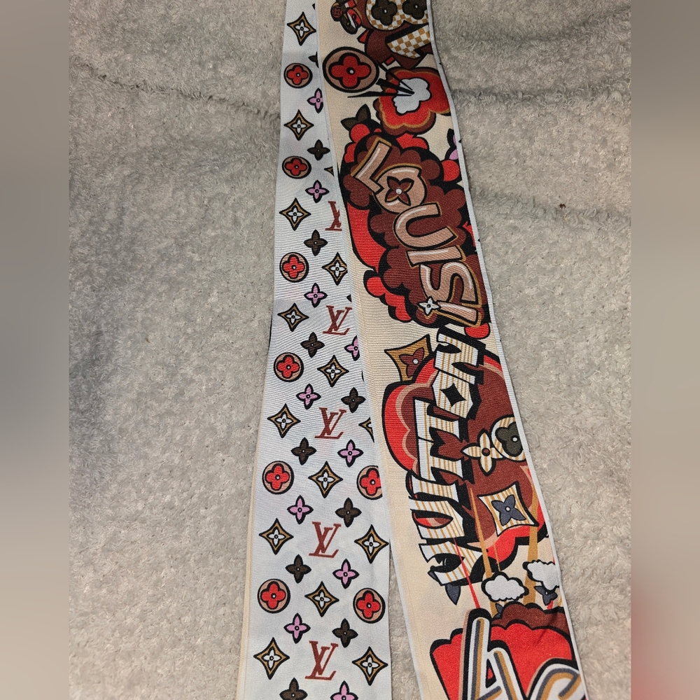 Silk Monogram Balloon Twilly Scarf  Black Light Blue Many Options Available - Picture 4 of 5